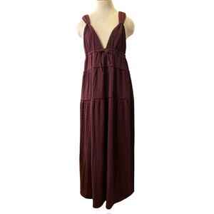 FP Beach Free People Martina Tiered Maxi Dress Sz S Wine Burgundy Boho Festival